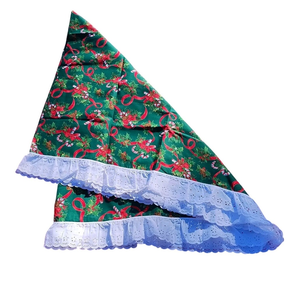 Handmade Christmas Tablecloth Candy Canes Ribbon Green Red 78x63 Traditional